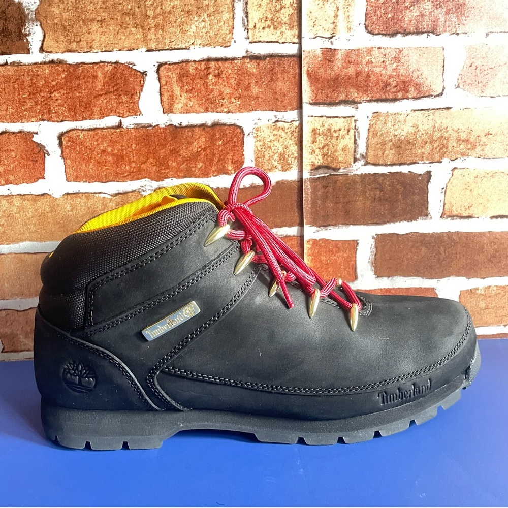 Timberland Euro Sprint Hiker Men's Black Leather  W Red Ankle Hiking Boots